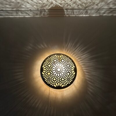 Moroccan Circle-Shaped Wall Lamp – Handcrafted Brass Sconce, Round Wall Light, Customizable Ceiling Mount