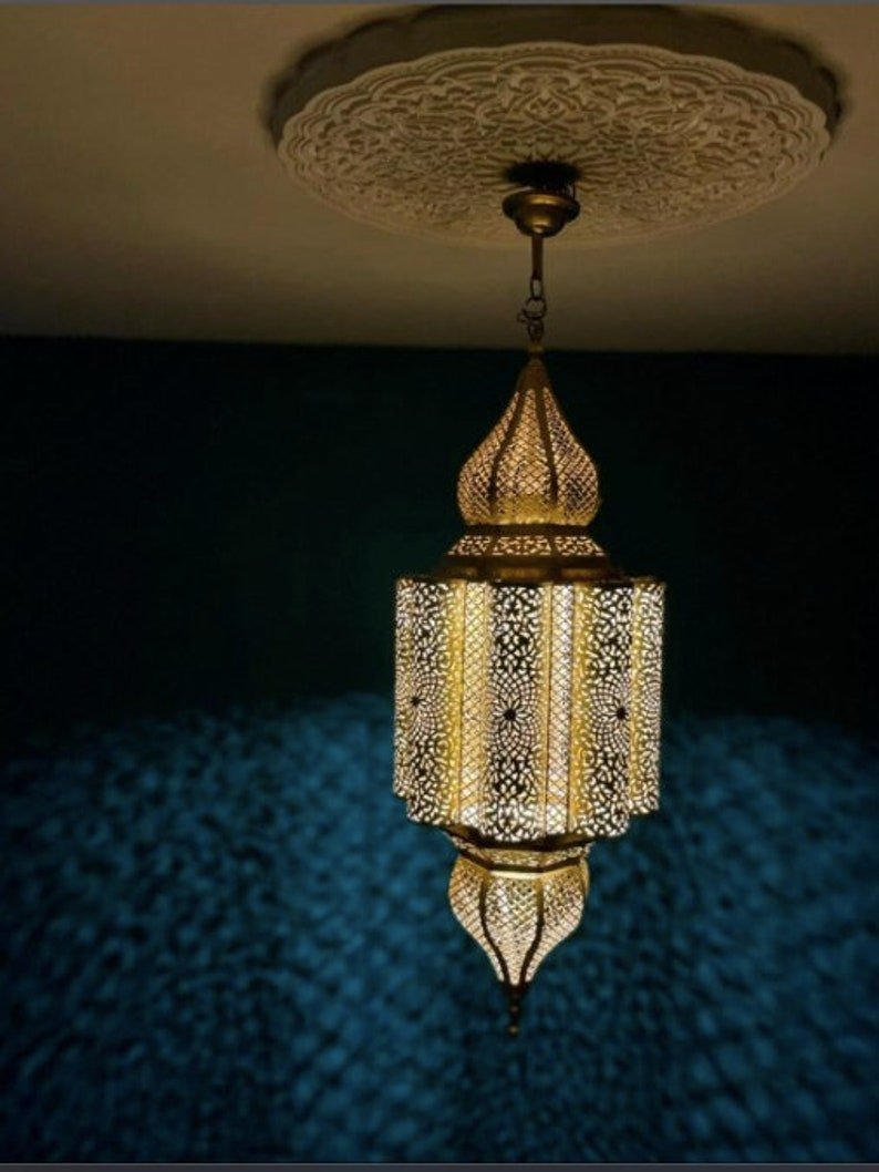 Moroccan Pierced Brass Lantern Pendant Light