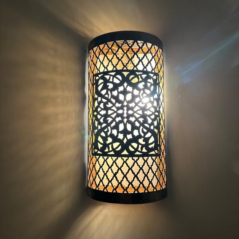 Moroccan Cylindrical Brass Wall Sconce