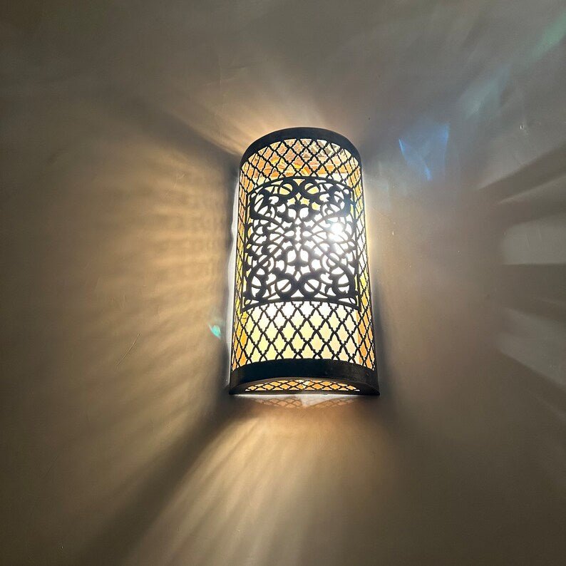 Moroccan Bronze Wall Lamp – Handmade Brass Wall Light with Artisanal Engravings