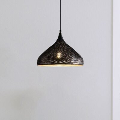 Black Perforated Brass Teardrop Pendant Light