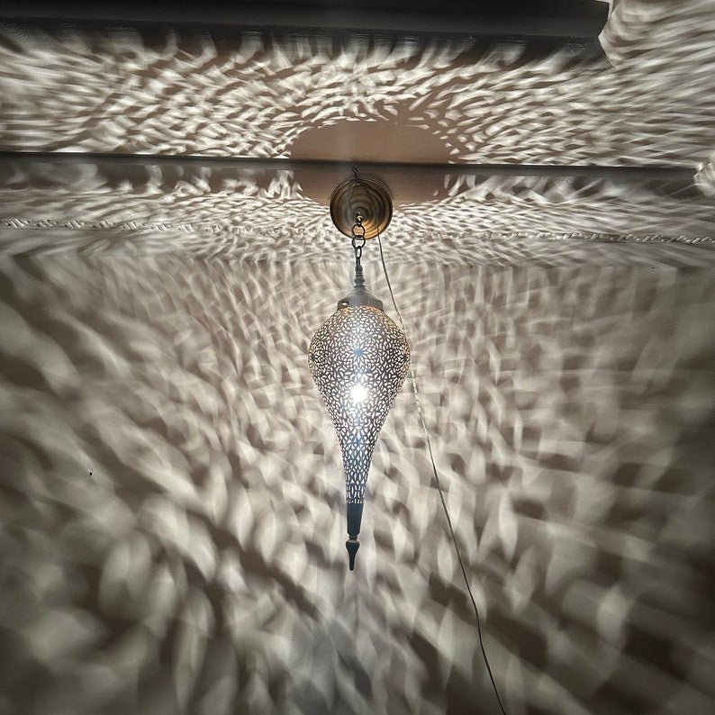 Handmade Moroccan Brass Teardrop Wall Lamp – Pierced Shadow Light Fixture