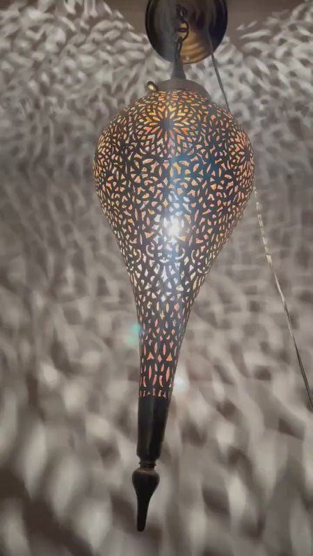 Handmade Moroccan Brass Teardrop Wall Lamp – Pierced Shadow Light Fixture