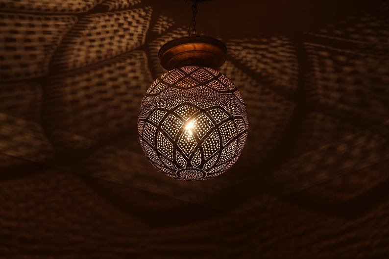 Moroccan Pierced Brass Globe Chandelier
