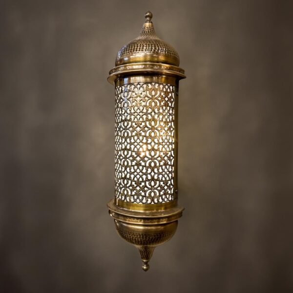 Handmade Moroccan Brass Wall Sconce – Turkish Ottoman Style Pierced Metal Lantern – Antique Decorative Lighting