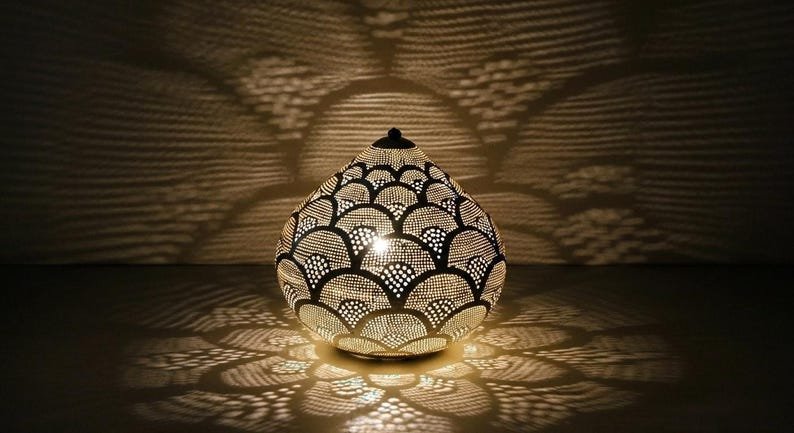 Handmade Moroccan Brass Table Lamp: Art Deco Night Light