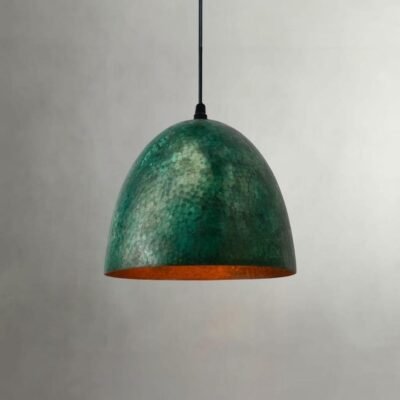Green Hammered Brass Dome Pendant Light Patina Finish