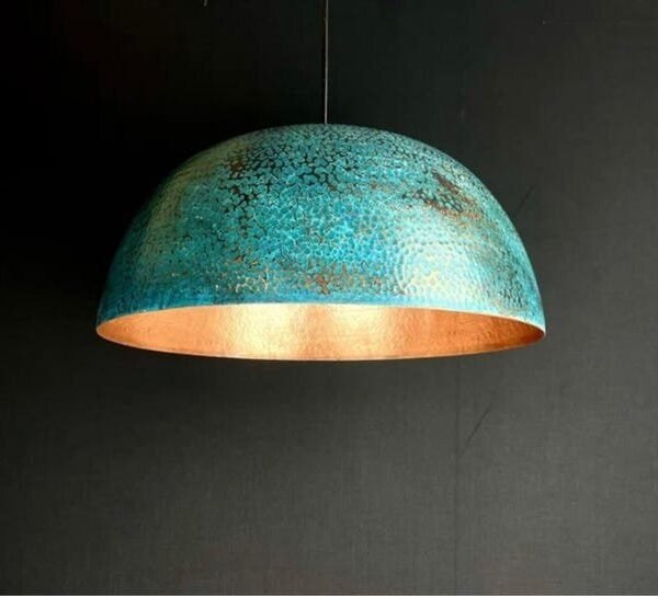 Turquoise Patina Brass Dome Pendant Light