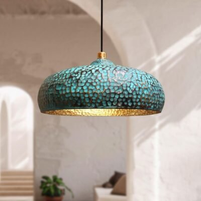 products-BluePatinaBrass1 Turquoise Patina Brass Pendant Light