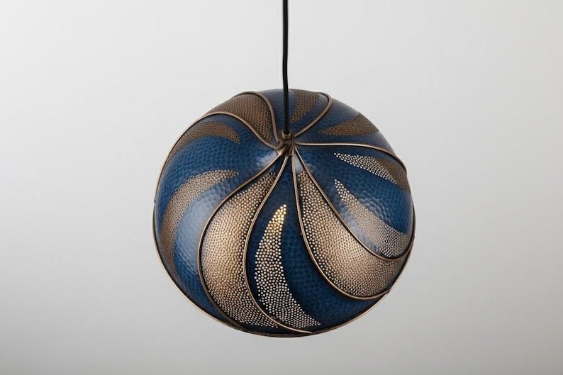 Handmade Blue Patina Copper Dome Pendant Light - Rustic Kitchen Island Lighting