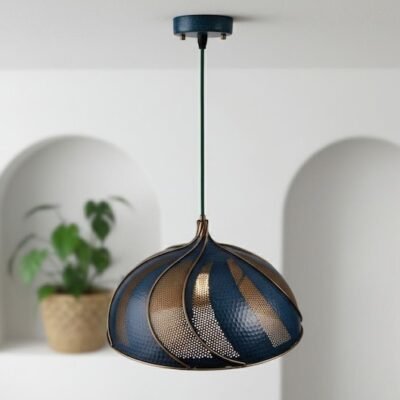Handmade Blue Patina Copper Dome Pendant Light - Rustic Kitchen Island Lighting
