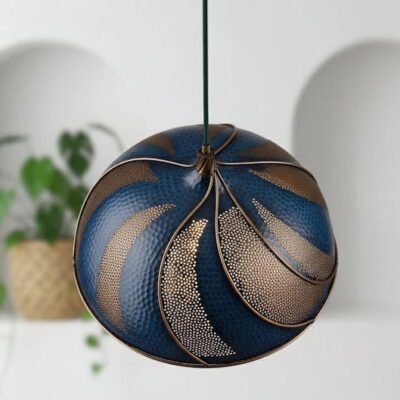 Handmade Blue Patina Copper Dome Pendant Light - Rustic Kitchen Island Lighting