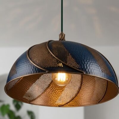 Handmade Blue Patina Copper Dome Pendant Light - Rustic Kitchen Island Lighting