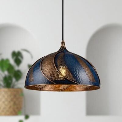 Handmade Blue Patina Copper Dome Pendant Light - Rustic Kitchen Island Lighting