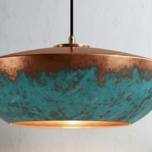 Blue Patina Copper Bowl Pendant Light Rustic Modern Ceiling Lamp