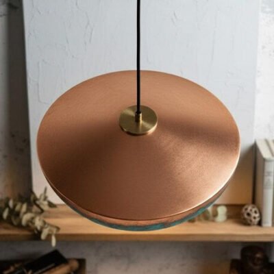 Handmade Copper Pendant Light: Blue Patina Dome Lamp, Rustic Moroccan Style Lighting
