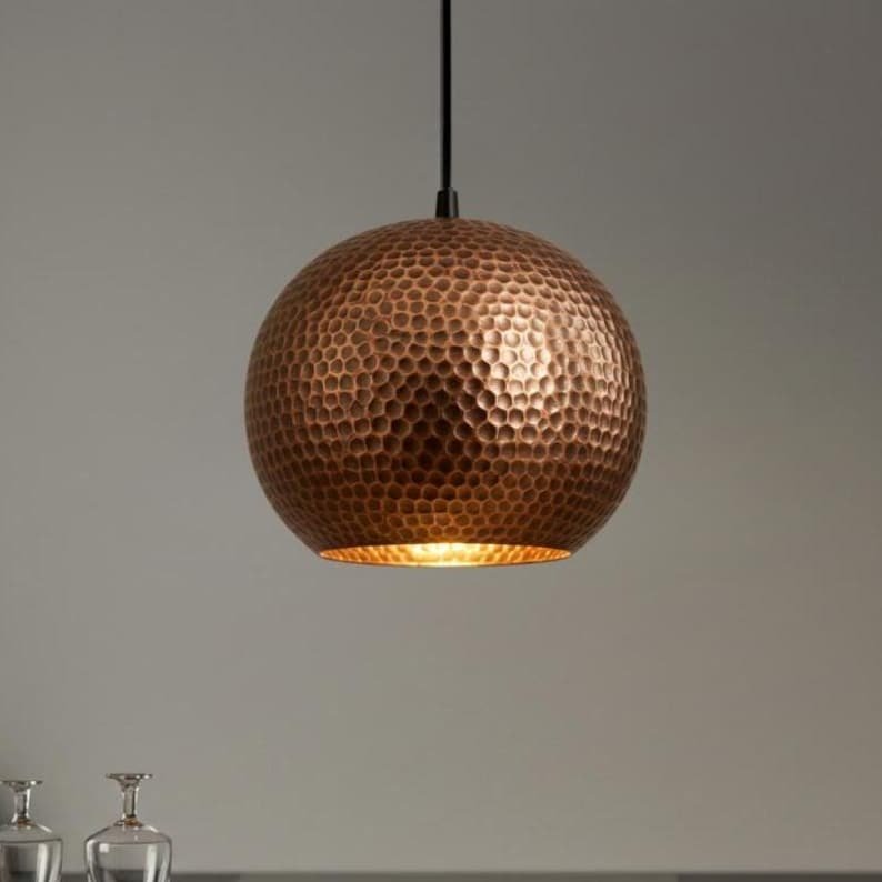 Handmade Moroccan Copper Pendant Light: Perforated Bohemian Ceiling Lamp