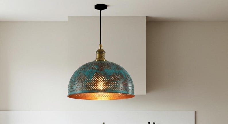 Hammered Copper Dome Pendant Light: Moroccan Boho Lighting