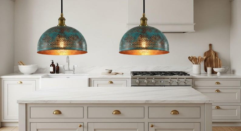 Hammered Copper Dome Pendant Light: Moroccan Boho Lighting
