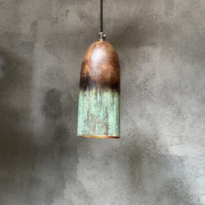 Set of 3 Copper Pendant Lights: Green Patina Farmhouse Ceiling Lighting