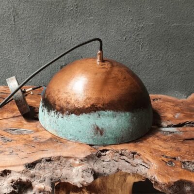 Oxidized Copper Dome Pendant Light – Green Patina Farmhouse Hanging Kitchen Island Lamp for Decoration