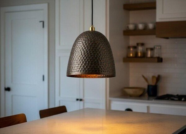Hammered Dark Copper Bell Pendant Light Dome Lampshade
