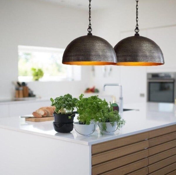 Set of 2 Modern Black and Gold Dome Pendant Lights