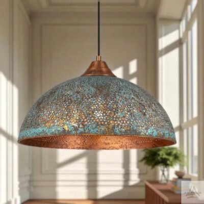 Industrial Copper Pendant Light, Green Patina Copper Pendant Light, Oxidized Copper Island Kitchen Lighting, Rustic chandelier