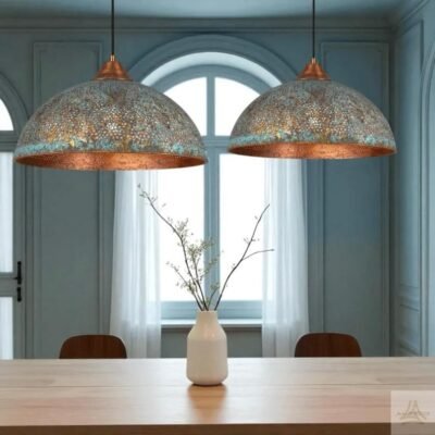 Industrial Copper Pendant Light, Green Patina Copper Pendant Light, Oxidized Copper Island Kitchen Lighting, Rustic chandelier