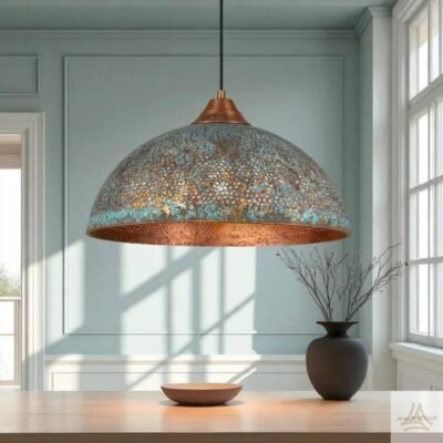 Turquoise Patina Copper Dome Pendant Light