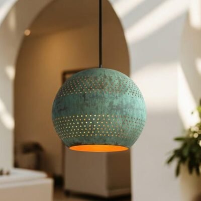 Handmade Moroccan Copper Pendant Light: Hammered Dome Ceiling Lamp