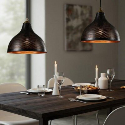 Handmade Moroccan Copper Pendant Light: Hammered Metal Dome Lamp