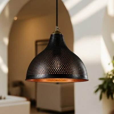 Handmade Moroccan Copper Pendant Light: Hammered Metal Dome Lamp