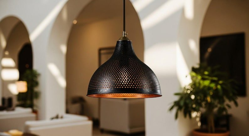 Handmade Moroccan Copper Pendant Light: Hammered Metal Dome Lamp