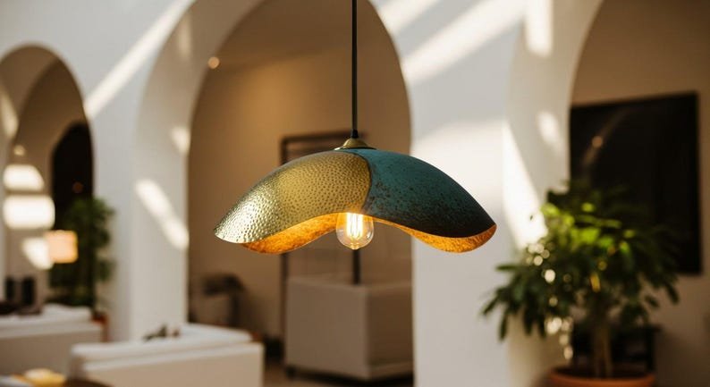 Handmade Moroccan Copper Pendant Light: Perforated Dome Lamp