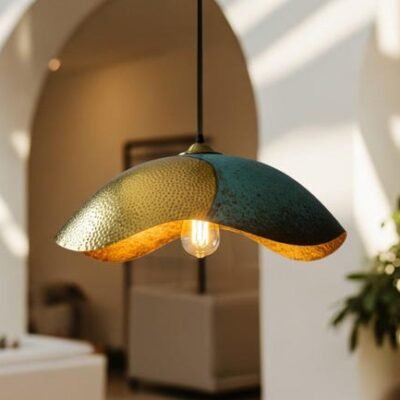 Handmade Moroccan Copper Pendant Light: Perforated Dome Lamp