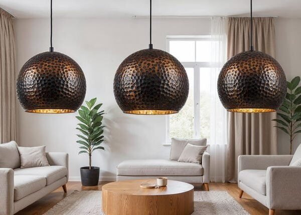 Set of 3 Hammered Copper Pendant Lights