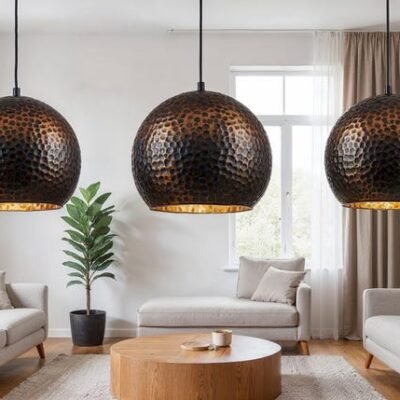 Handcrafted Patina Copper Dome Pendant Light: Rustic Moroccan Lighting