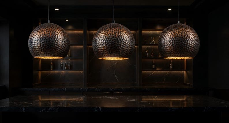 Handcrafted Patina Copper Dome Pendant Light: Rustic Moroccan Lighting