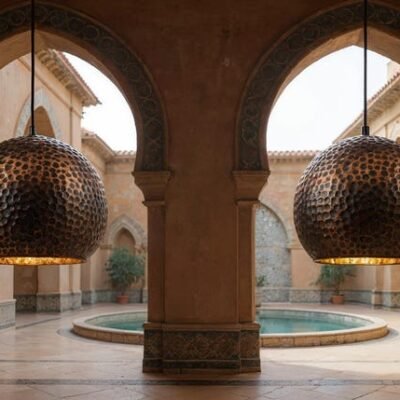 Handcrafted Patina Copper Dome Pendant Light: Rustic Moroccan Lighting