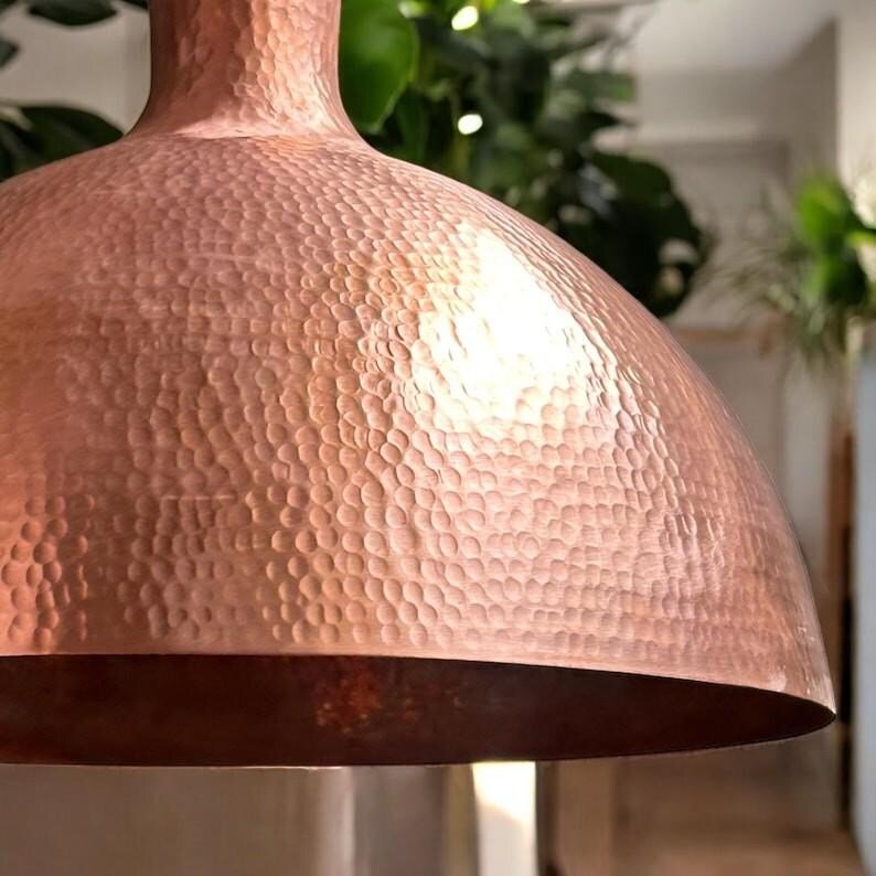 Handmade Hammered Copper Dome Pendant Light: Farmhouse Kitchen Lighting