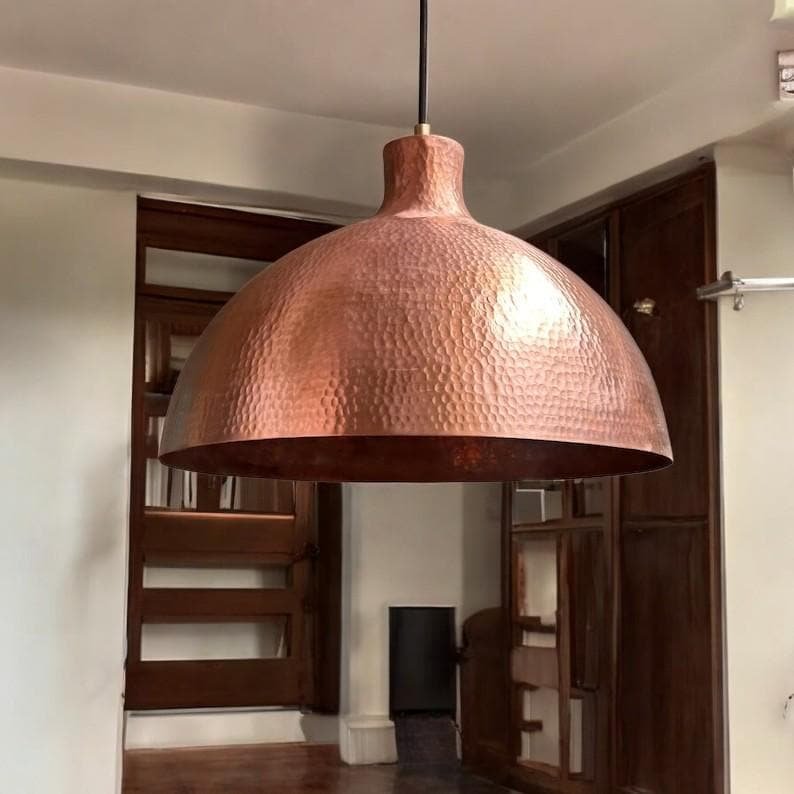 Handmade Hammered Copper Dome Pendant Light: Farmhouse Kitchen Lighting