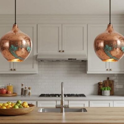 Set of 2 Rustic Copper Teardrop Globes