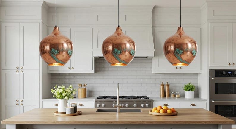 Handmade Rustic Copper Pendant Light, Ceiling Copper Hanging Lighting, Copper Lamp, Green Patina Light, Oxidized Copper Ceiling Light