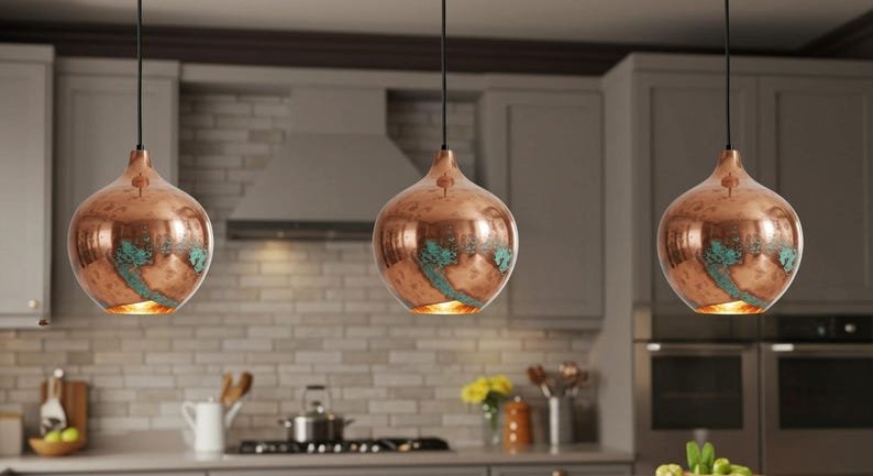 Handmade Rustic Copper Pendant Light, Ceiling Copper Hanging Lighting, Copper Lamp, Green Patina Light, Oxidized Copper Ceiling Light