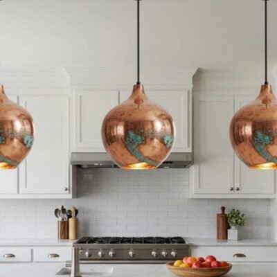 Handmade Rustic Copper Pendant Light, Ceiling Copper Hanging Lighting, Copper Lamp, Green Patina Light, Oxidized Copper Ceiling Light