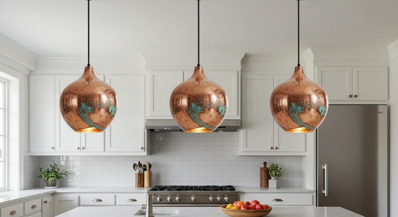 Handmade Rustic Copper Pendant Light, Ceiling Copper Hanging Lighting, Copper Lamp, Green Patina Light, Oxidized Copper Ceiling Light