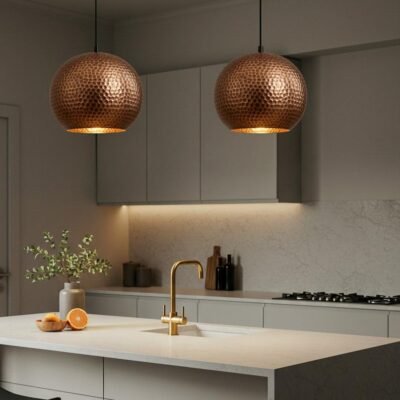 Hammered Copper Dome Pendant Lamp: Industrial Kitchen Lighting