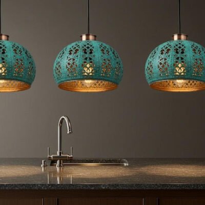 Handmade Copper Dome Pendant Light: Green Patina, Industrial Style