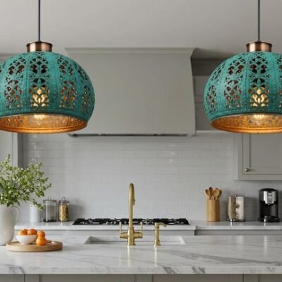 Handmade Copper Dome Pendant Light: Green Patina, Industrial Style